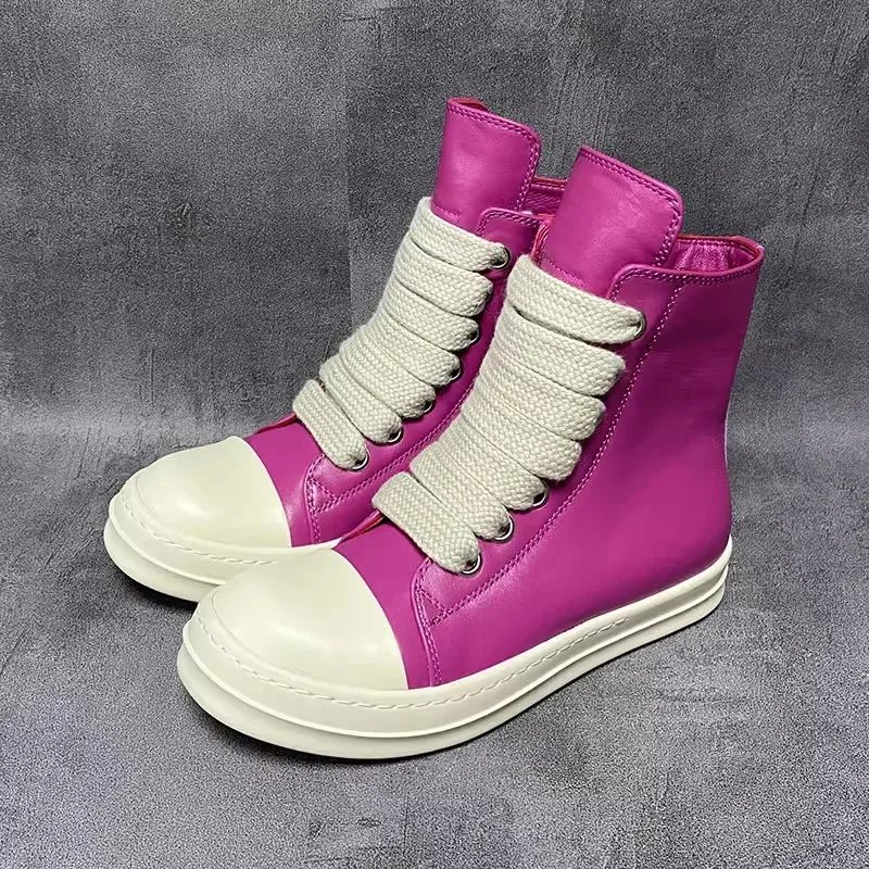 Owen Seak Men Women High Top Boots Leather Jumbo Thick Lace Up Casual Sneakers Flats Red Black Pink Luxury Designer Shoes