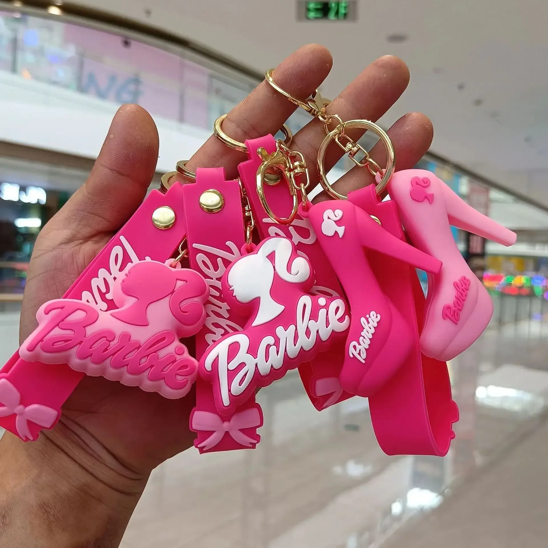 Fashion Cute Barbie High Heels Sign Cartoon Keychain Accessories Small Schoolbag Pendant Toy for Girl Collection Decoration Gift