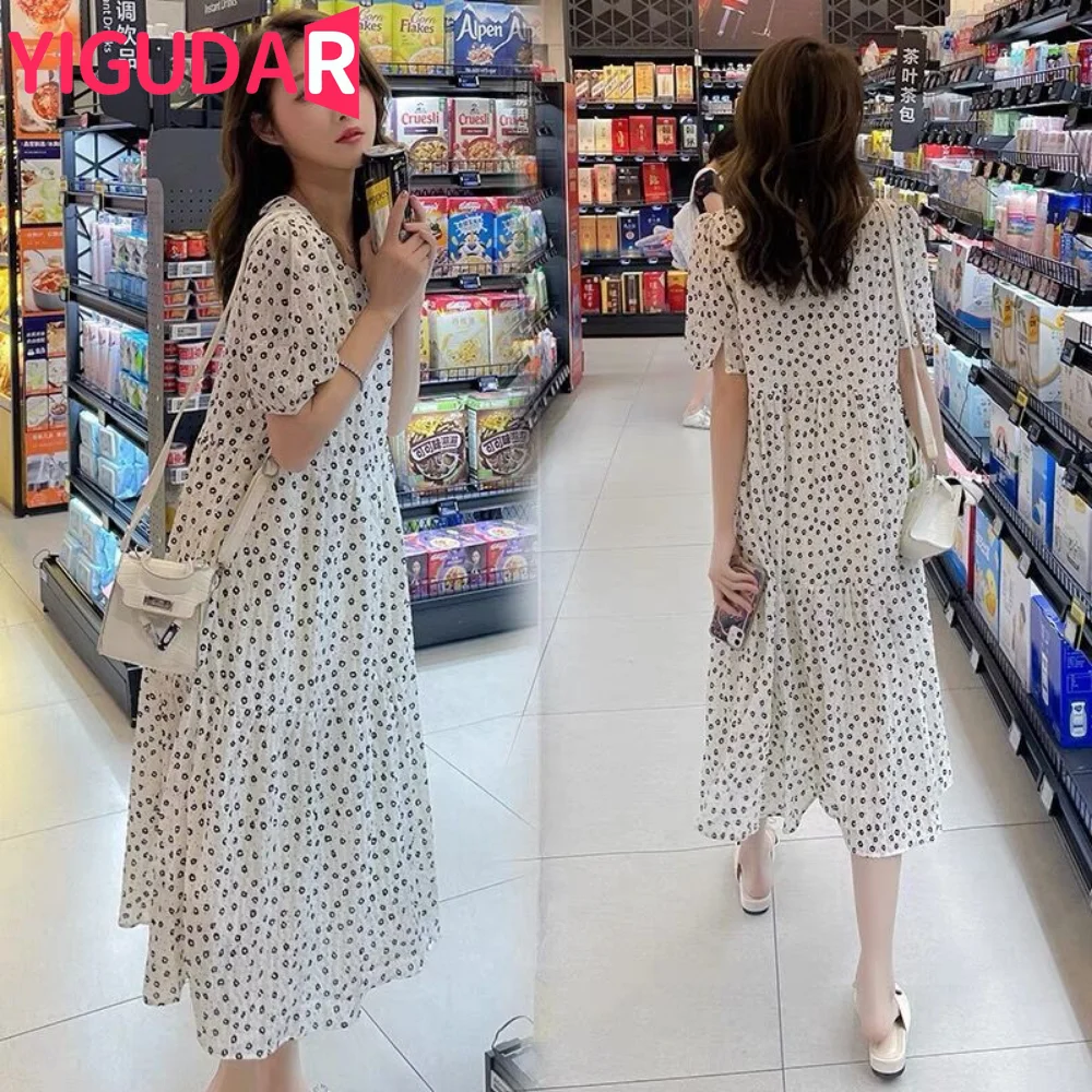 Maternity O-neck Holiday Floral Dress Drawstring Waist Pregnant Woman Cotton Linen Beach Dress Summer Sweet Pregnancy Clothes