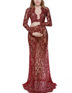 2022 Lace V-neck Pregnancy Dresses Fancy Shooting Photo Pregnant Clothes Maternity Dress for Photo Shoot Plus Size Women Clothes - Image 3