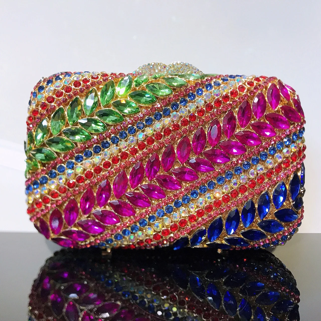 New Arrival Multicolored Crystal Stone Woman Evening Bag Wedding Bridal Banquet Party Gala Diamond Purse Rhinestone Prom Handbag