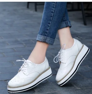 Genuine Leather Shoes Women Flats Oxford Lace Up Striped Platform White Black Fashion Vintage Platform Brogue Shoes Woman - Image 5