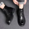 Luxury Quality Designer Vintage Cow Leather Men Snow Boots Business Genuine Leather Men Boots Lace Up Outdoor Motorcycle Boots - Image 2