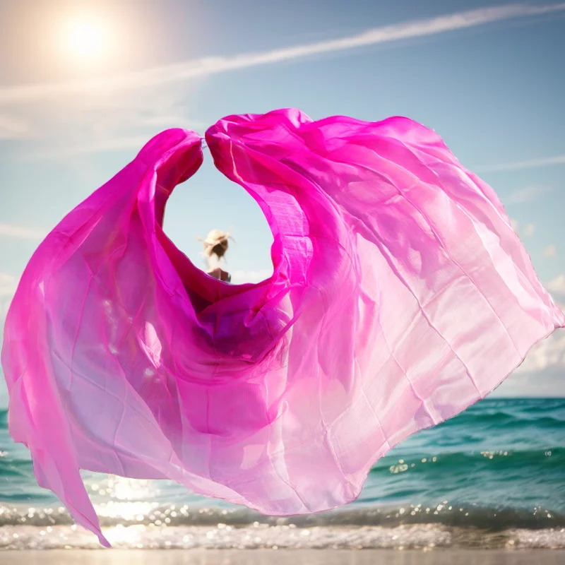 Customized Belly Dance Silk Veils Silk Rave Accessories Stage Performance Hand Dyed Gradient Color 100% Real Silk Veil Costumes