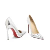 Silver high heels, women's thin heels, new shallow mouthed pointed single shoes, patent leather, large red soled banquet shoes - Image 3