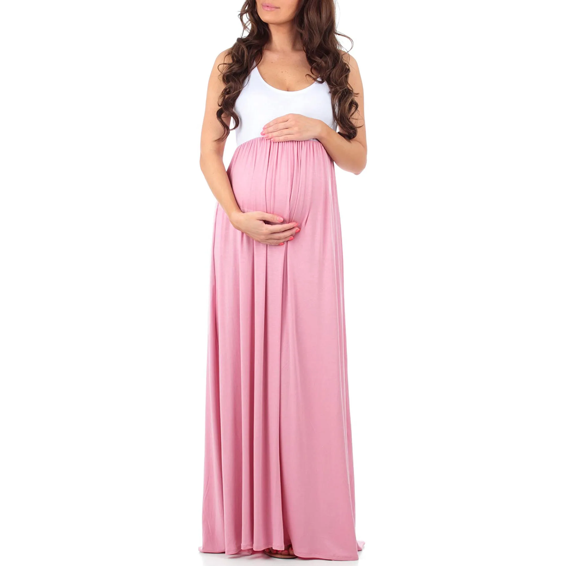 New Summer Casual Dresses For Pregnant Ladies Premama Contrast Color Beachwear Maxi Dress Maternity Gown Pregnancy Women Clothes