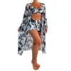 6 Colors Women Bikini 3 Piece Set Tie-dye Art Printing Sexy High Waisted Ruched Swimsuit Long Sleeved Cover Up 2024 Beachwear - Image 2