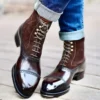 Men Short Boots Brown Bullock Flock Lace-up Square Toe Handmade Business Ankle Shoes for Men with Zapatos Hombre - Image 3