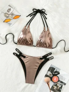 Micro Extreme Bikini Sexy Gold Bikinis Set Brazilian Push Up Swimwear Women Luxury Bathing Suit Cut Out High Waist Swimsuit 2024 - Image 3