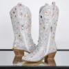 Onlymaker Women Sparkly Multi-colored Rhinestone Handmade Mid-calf Western Boots - Image 2