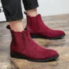 Chelsea Boots Mens 38~48 Suede Leather Classic Red Black Designer Business Casual British Style Male Slip-On Fashion Ankle Boots - Image 3