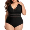 Plus Size Swimsuit Women Deep V Neck Hollow Out High Waist Sexy Bikinis Black Floral Print Bathing Suit Beach Swimwear - Image 4
