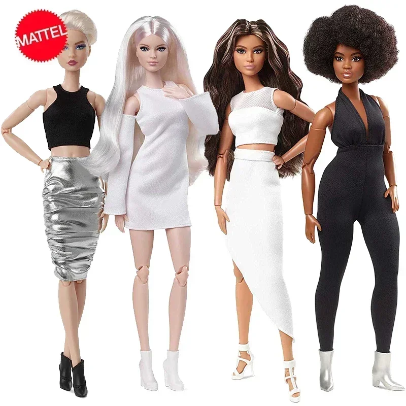 Original Mattel Barbie Signature Dolls Looks Tall Blonde White Dress Platform Boots Bjd Toys for Girls Collection Birthday Gift