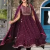 Suit India Wedding Pakistan Long Sleeve Purple SSalwar Kameez Sets Georgette with Embroidery Fully Flair Fully Stitch