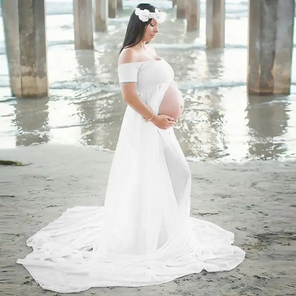 Summer Women Front Split Long Maxi Maternity Black&White Lace Dress Pregnant Lace Dress Gown Photography Prop See Through Dress