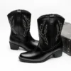 Size 38-46 Western Cowboy Boots for Men Designer Mens Shoes VINTAGE Embroider Leather Boots Black Brown British Style - Image 5