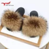 Real Raccoon Fur Slippers For Women 2023 Summer Fluffy Indoor House Fuzzy Flat Slides Outdoor Fashion Beach Sandals Flip Flops - Image 3