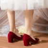 2024 Women's Spring and Autumn New Red Rhinestone Bow Large Wedding Shoes Pointed Comfortable Shallow Mouth High Heels - Image 5