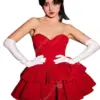Miccostumes Women Cosplay Costume Red Strapless Tube Dress with Headband with Thigh-High Stockings and Gloves