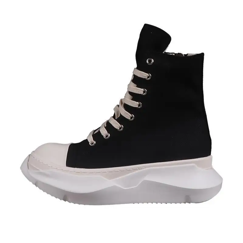 Rmk Owews Men Women High-top Platform Boots Canvas Lace-up Casual Sneakers Unisex Black Luxury Rick Designer Ankle Boots
