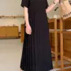 NYFS 2024 Summer Korea New Woman Dress Vestidos Robe Elbise Loose Plus Size Patchwork Chiffon Hem Short Sleeve Long Dresses