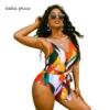 2023 Plus Size Swimwear Women One-piece Suits Push Up Swimsuit One Piece Beachwear Color Block Summer Bathing Suit Female 4XL - Image 2