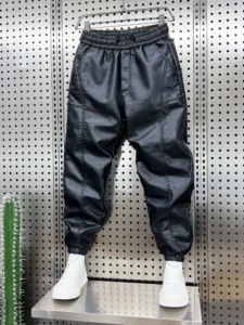 Trendy Motorcycle Leather Pants Men's Hip Hop Harem Loose Trousers Outdoor Jogger Sweatpants Luxury Brand High Quality Clothing - Image 3
