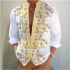 9 -color 2024 explosion spring and summer new men's stand -up neck shirt 3D digital printing flower pattern long sleeve top - Image 3