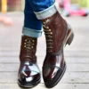 Men Short Boots Brown Bullock Flock Lace-up Square Toe Handmade Business Ankle Shoes for Men with Zapatos Hombre - Image 2