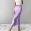 Solid Purple Satin Silk Skirt Women High Waisted Summer Long Skirt New 2024 Elegant Ladies Office Skirts Midi Spring