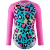 TiaoBug One-piece Kids Girls Athletic Swimsuit Long Sleeve Rash Guard Swimwear 4 to 12 Years Leopard Print Zipper Bathing Suit - Image 2