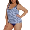 Striped Print Sports Swimsuit Large Sizes 2 Pieces Women Plus Size Swimsuit High Waist Two Pieces Tankini Bathing Suit - Image 3