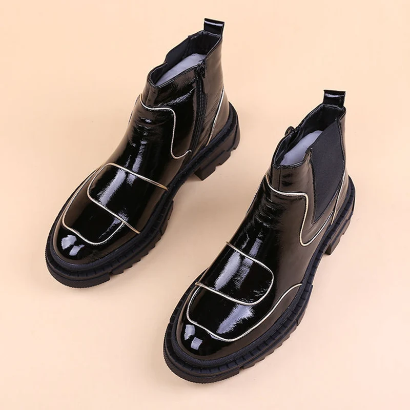 fashion mens boots brand designer shoes black trend cowboy genuine leather chelsea boot evening prom dress platform ankle botas