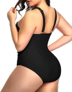 2024 Summer Women Plus Size One Piece Swimsuits Front Cross Tummy Control Black Sexy Swimwear Backless Bathing Suit - Image 2