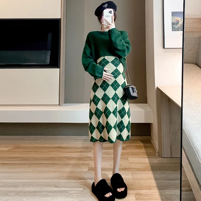 Maternity Dresses Set Autumn Winter Clothes For Pregnant Women 2022 New Fashion Knitting Sweater Dress & Shirt Pregnancy Vestido