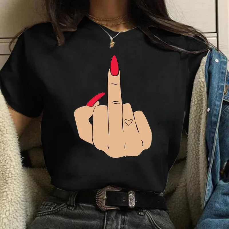 Women T Shirts Fashion New Cartoon Graphic Finger Nail Cute Printed Top Tshirt Female Tee Shirt Ladies Clothes T-shirts