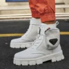 Punk Style Men's White Boots Leather Pocket Design Men Platform Boots Comfortable Lace-up Men Black Ankle Boots Botines Hombre - Image 2