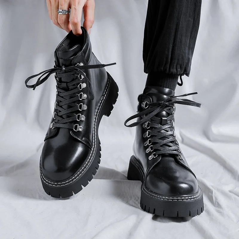 men luxury fashion platform boots brand designer shoes party banquet dresses cowboy original leather boot black tide ankle botas