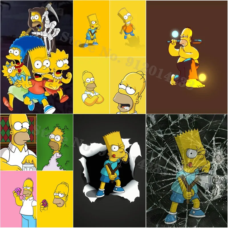 5D Diy Diamond Art Painting Kits Cartoon The Simpsons Bart Homer Simpson Picture of Rhinestones Diamond Embroidery Home Decor
