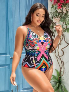 Summer Plus Size One Piece Beach swimsuit Swimsuit For Women Vintage Printed Swimwear Backless Tummy Control Bathing Suit - Image 2