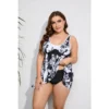 Swimsuit Women Large Sizes White and Black Floral Print High Waist Plus Size Tankini Two Pices Oversize Swimwear Dress - Image 3