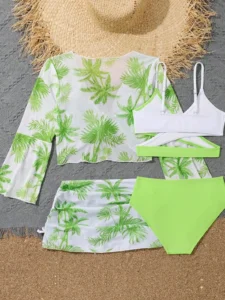 4 Pieces Bikini Top & Skirt 2023 Girls Swimsuit Kids High Waist Swimwear Children Bathers Bathing Swimming Swim Suit Beachwear - Image 5