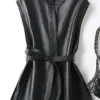 Lautaro Spring Autumn Black Soft Pu Leather Vest Luxury Brand with Belt Luxury Elegant Office Sleeveless Jackets for Women 2022