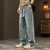 2024New Elastic loose straight jeans men's wide legged denim pants casual trousers Korean style Sportswear clothing jeans pants - Image 2