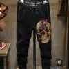 Rhinestones Skulls pants Anime Graphic design Men Fashion Streetwear sweatpants Slim hot sale trousers