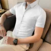 High Elasticity Seamless Shirts Men Top Quality Luxury Short Sleeve Concealed Placket Shirt Men Business Slim Social Dress Shirt - Image 5