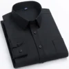 High Quality Cotton Men Dress Shirts Long Sleeve Middle-aged Luxury Plain Color Business Casual Social Male Shirt Regular Fit - Image 5