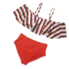 Womens Plus Size Swimsuit Ruffles Short Sleeve Striped Print Tops High Waisted Bikini Beach Wear Tankini Bathing Suits - Image 4