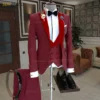 Black Men Suit Slim Fit Fashion Red Velvet Lapel Blazer Vest Pants 3 Piece Tailor-made Homecoming Business Wedding Mens Tuxedos - Image 3