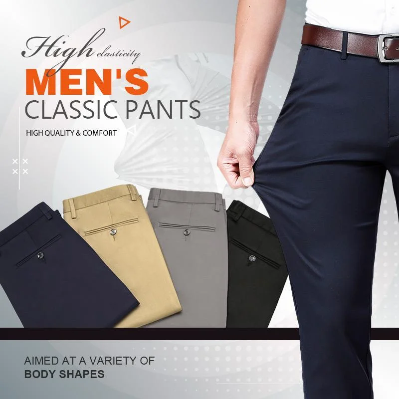High Stretch Men's Classic Pants Spring Summer Casual Pants High Waist Trousers Business Casual Pants